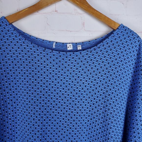 Habitat Top Drop Shoulder Textured Sz L Blue Black Round Neck Oversized Pullover - Picture 4 of 12